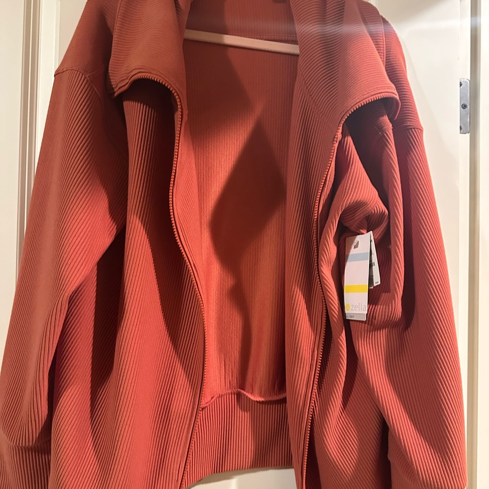 Zella Ribbed Zip-Front Funnel Neck Sweater - Rust - Picture 3 of 4